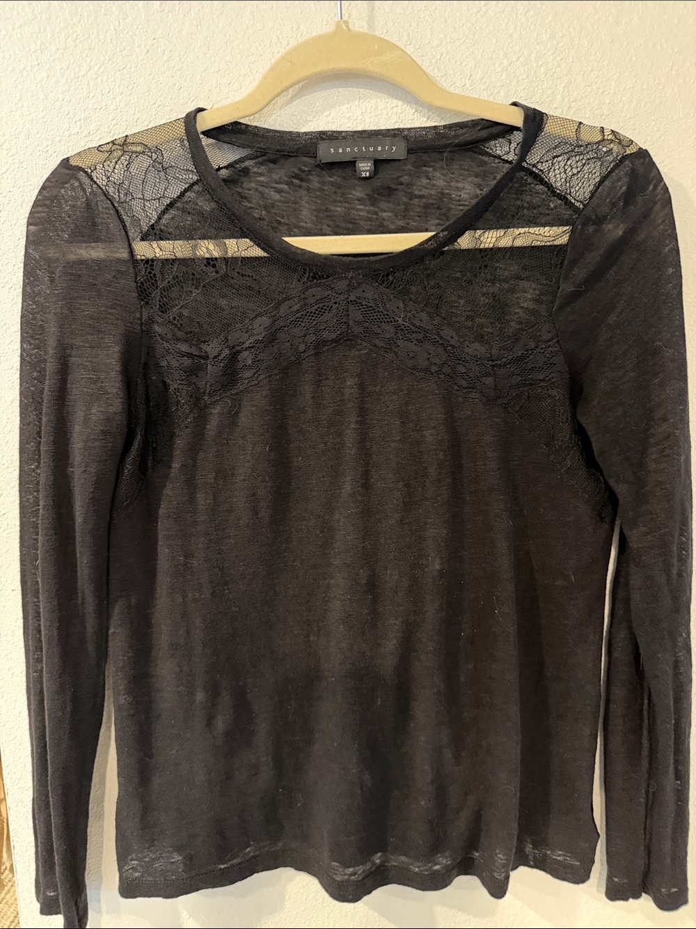 Sanctuary Black Lace Yoke Long Sleeve Tee